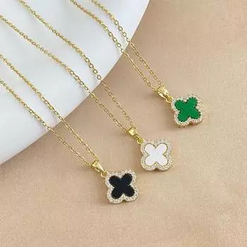 Высококачественное блестящее циркониевое ожерелье с четырьмя листочками клевера, роскошное ожерелье с цепочкой для пожилых людей с чувством ключицы, красное ожерелье с темпераментом, женское ожерелье gilt белый