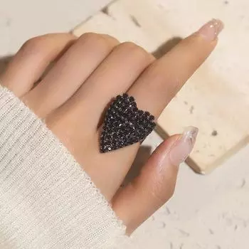 Высококачественное черное кристаллическое кольцо Love Ring Temperament Opening Adjustable Women Ring Opening adjustable