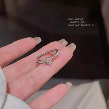 Высококачественное двухслойное кольцо Love с цирконием: Роскошный дизайн с открытым жемчугом для женщин J838 серебряный