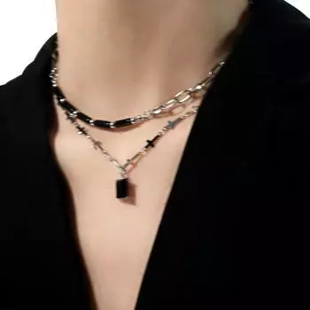 Высококачественное двухслойное ожерелье на ключицу из черных драгоценных камней и циркония для женщин - коллекция Лето 2025.