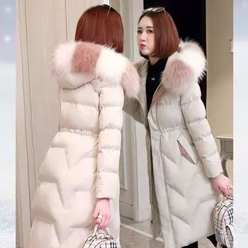 Высококачественное хлопковое пальто с большим меховым воротником, женское зимнее пальто корейской версии из утолщенного среднего и длинного хлопкового пальто M (recommended under 50 kg)