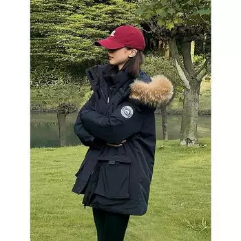 Высококачественное хлопковое пальто с большим меховым воротником, женская зимняя куртка-пуховик, новая свободная рабочая одежда, хлопковое пальто, куртка S