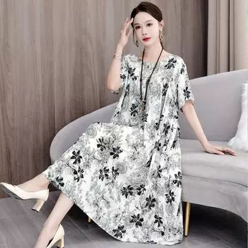 Высококачественное хлопковое платье свободного кроя с цветочным принтом, платье макси А-силуэта, элегантная женская одежда больших размеров XL