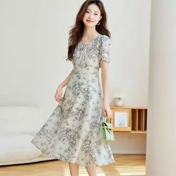 Высококачественное изысканное шелковое платье 2024 Новое женское летнее роскошное всемирно известное высококлассное платье из шелка-мальберри Apricot ink M