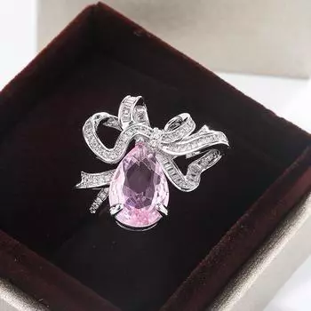 Высококачественное кольцо-бантик из розового циркония для женщин, роскошное женское кольцо в виде бабочки, ювелирные изделия для помолвки, подарок для женщин resizable розовый