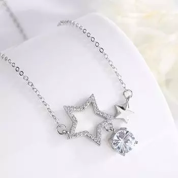 Высококачественное круглое ожерелье с подвеской в виде хрустальной звезды для женщин, ювелирные изделия, модная цепочка из серебра 925 пробы на ключицы, женские вечерние аксессуары, подарок