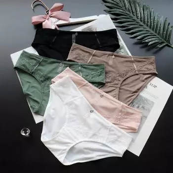 Высококачественное кружевное дышащее сексуальное нижнее белье для женщин с приподнятыми бедрами и низкой талией, треугольные трусики из ледяного шелка большого размера M чёрный