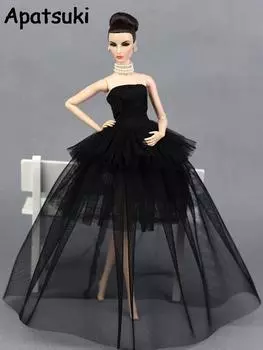 Высококачественное маленькое черное платье для куклы Барби, многослойное вечернее платье, одежда, свадебные платья, платья 1/6, аксессуары для кукол чёрный