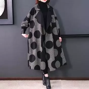 Высококачественное модное осенне-зимнее женское шерстяное длинное пальто, свободная клетчатая накидка большого размера для мам среднего возраста, шерстяная накидка с заниженными плечами L чёрный