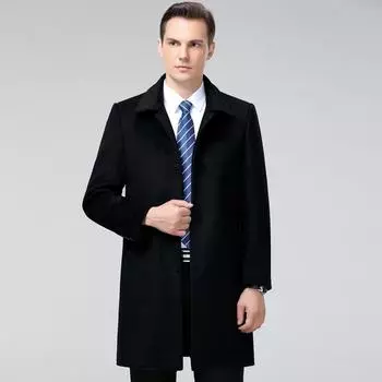 Высококачественное мужское пальто средней длины из кашемира, ветровка для осени и зимы среднего возраста, свободная шерстяная куртка, повседневное пальто M