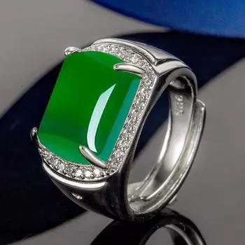 Высококачественное нефритовое прямоугольное кольцо для указательного пальца, аксессуары для мужчин, регулируемое модное мужское кольцо S925, подарок для парня resizable