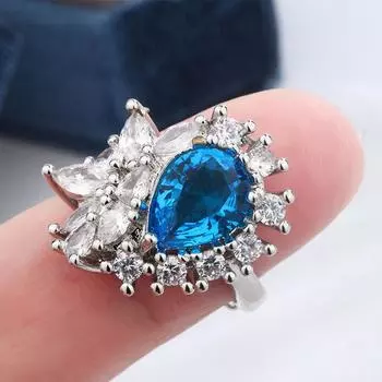 Высококачественное новое открытое кольцо в форме капли с сапфиром, женское, яркое, блестящее, с сеткой из циркония, красное, горячая продажа, стиль банкета, для отправки ювелирных изделий resizable синий