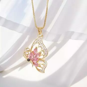 Высококачественное ожерелье-бабочка, женская модная цепочка на ключицу, слегка инкрустированная цирконием, кулон, золото, аксессуары ко Дню святого Валентина