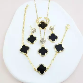 Высококачественное ожерелье из титановой стали с четырьмя лепестками, серьги, кольцо, браслет, набор из четырехлистного клевера, темперамент, старшие женские украшения