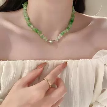 Высококачественное ожерелье с магнитом в виде сердца из натурального камня неправильной формы для женщин: Элегантная летняя цепочка на ключицу.