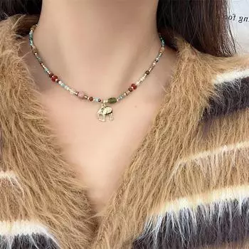 Высококачественное ожерелье с подвеской в виде слона из натурального камня — роскошный дизайн для женщин, популярный аксессуар для ключицы N1323 model