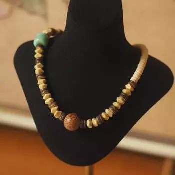 Высококачественное персонализированное многоцветное ретро-стильное ожерелье из цельного дерева из кокосового дерева с разноцветными бусинами