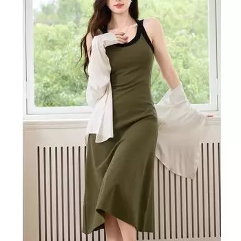 Высококачественное платье с открытой спиной и перекрестными подвязками, женское летнее платье из чистого хлопка, универсальный жилет, длинная юбка S