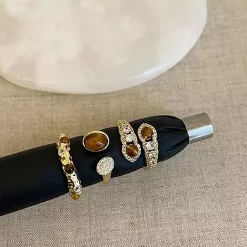 Высококачественное плиссированное металлическое кольцо с тигровым глазом и цирконом, женское кольцо Майяра в стиле ретро, легкое, роскошное, универсальное кольцо