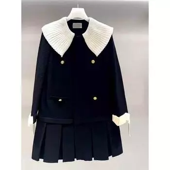 Высококачественное плиссированное платье, осенняя новинка — юбка с французским кукольным воротником S