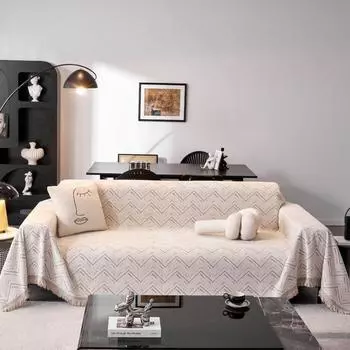 Высококачественное полотенце для дивана в кремовом стиле с волнистым узором и защитой от когтей кошек, универсальная подушка для дивана, всесезонный комплект с полным набором чехлов 180*130cm