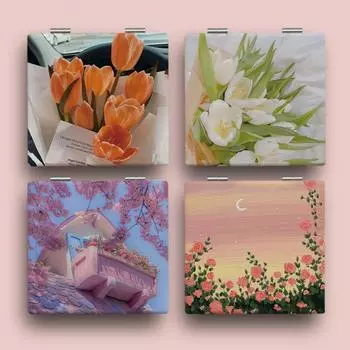 Высококачественное портативное карманное складное маленькое зеркало, складное 2-стороннее зеркало для макияжа, косметическое зеркало style 4