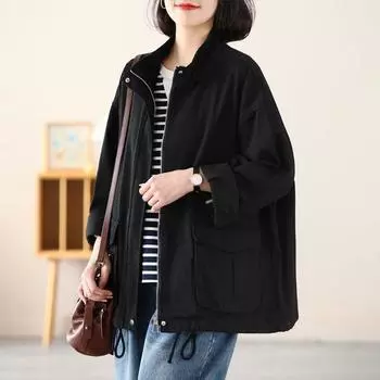 Высококачественное повседневное пальто из чистого хлопка для женщин на весну и осень. Новая универсальная свободная и тонкая куртка большого размера в литературном стиле. M recommends 90-60kg темно-коричневого