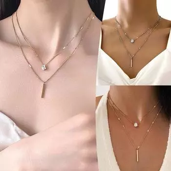 Высококачественное простое двухслойное и каплевидное ожерелье, классическое для женщин, ювелирные изделия, ключица, ча Q2H9 Golden-One size