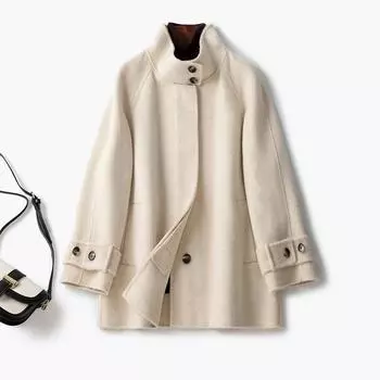 Высококачественное розовое двустороннее кашемировое пальто женское средней длины новое весенне-осеннее приталенное шерстяное пальто S