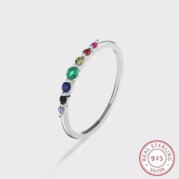 Высококачественное серебряное кольцо с цветным цирконом S925 для женщин, модное серебряное кольцо с геометрическим цирконом, ювелирные изделия из стерлингового серебра, ежедневные аксессуары, ювелирные изделия 6 серебряный