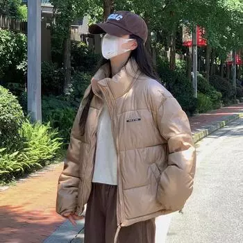 Высококачественное стильное и теплое короткое женское пуховое пальто, зимняя куртка с утолщенным и свободным кроем M хаки