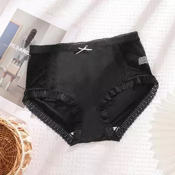 Высококачественное ультрагладкое атласное и кружевное сексуальное женское нижнее белье с высокой талией, удобные и дышащие атласные трусы one size чёрный