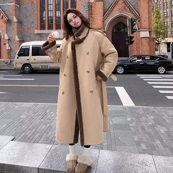 Высококачественное замшевое пальто с мехом, женское, зимнее, 2024, новое, утолщенное, теплое, модное пальто из овечьей шерсти S
