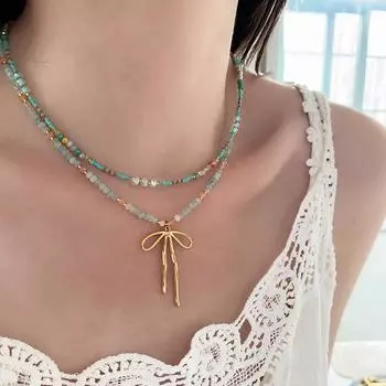 Высококачественное женское ожерелье-бантик, не выцветает, летние ювелирные изделия высокого класса, легкая роскошная цепочка на ключицу из натурального камня