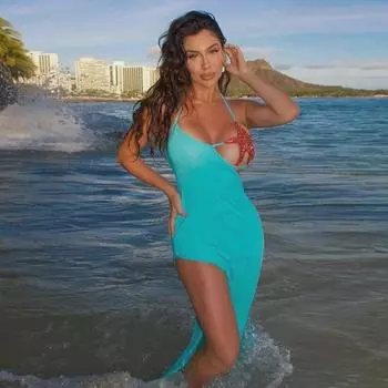 Высококачественное женское платье макси с халтер-воротом, однотонным принтом и шнуровкой, с декором в виде морской звезды Small синий