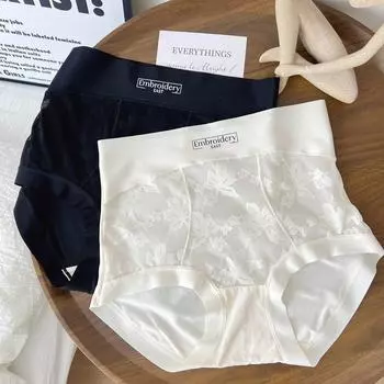 Высококачественные эластичные бесшовные трусики, жаккардовые кружевные трусы с высокой талией, женские трусы с контролем живота, женское комфортное нижнее белье L белый