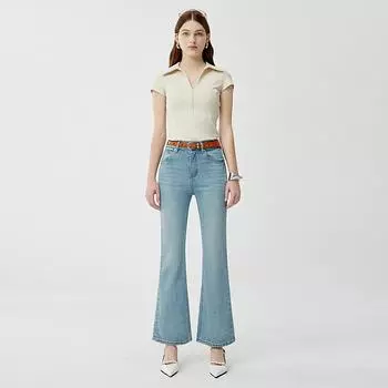 Высококачественные эластичные расклешенные в четырех направлениях джинсы, универсальные обтягивающие брюки с высокой талией и девятью точками. 26 синий