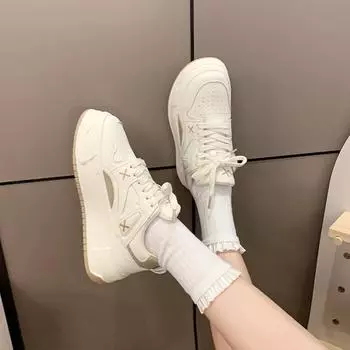 Высококачественные белые туфли на толстой подошве. Женская обувь. Весна и лето. Новые повседневные универсальные туфли в гонконгском стиле. Мода. 35 бежевый