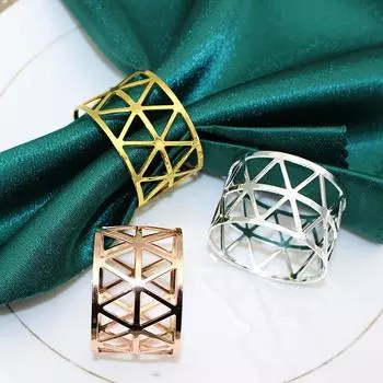 Высококачественные блестящие металлические полые треугольные кольца для салфеток, зажимы для салфеток, подходят для кейтеринга, юбилея, свадьбы, дня рождения, подарка на День святого Валентина золотой