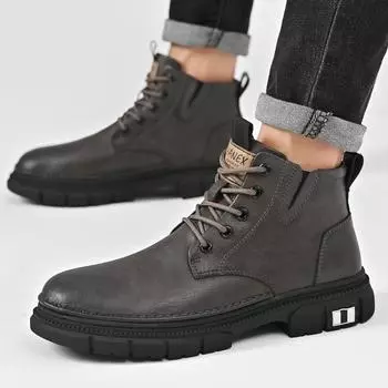Высококачественные ботильоны из натуральной кожи для мужчин, мокасины для свиданий, водонепроницаемые мужские ботинки высокого качества, новые ботинки из коровьей кожи 38 чёрный