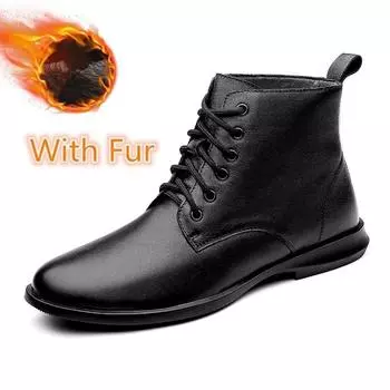 Высококачественные ботинки из натуральной кожи, мужская зимняя обувь, черные деловые оксфорды из коровьей кожи, мужская обувь, теплые меховые ботильоны 44