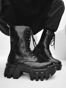 Высококачественные ботинки на толстой подошве, новые высокие ботинки на платформе для верховой езды, мужские дизайнерские ботинки на молнии, с увеличением на 8 см, ботинки для мотоцикла-танка с зубчатой подошвой, женские 36