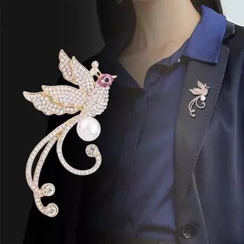Высококачественные броши в виде птицы Феникс из кристаллов для женщин и мужчин, стразы, жемчужные булавки для воротника, значки на пиджаки, ювелирные изделия, подарки