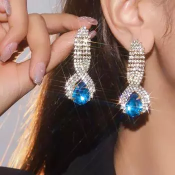 Высококачественные черно-белые, желтые и синие серьги с кристаллами, роскошные блестящие серьги со стразами, свадебные серьги, женские серьги, 1 пара