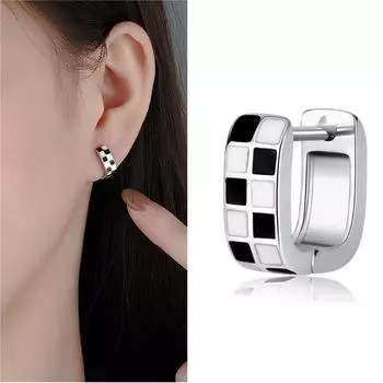 Высококачественные черные, белые квадратные серьги для женщин, ювелирные изделия, винтажные женские серьги-кольца из серебра 925 пробы, женские украшения, последний подарок