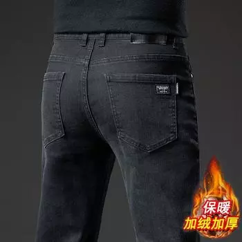 Высококачественные черные толстые бархатные джинсы мужские 2024Новинка прямые свободные мужские брюки осенние эластичные повседневные брюки 28 серый