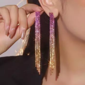 Высококачественные цветные блестящие длинные серьги со стразами, модные дикие серьги с кисточками из четырех проволок, женские серьги, 1 пара