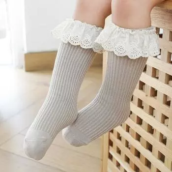 Высококачественные детские хлопковые мягкие удобные кружевные носки, детские носки из чесаного хлопка средней длины S