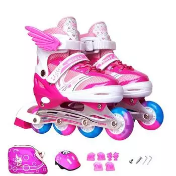 Высококачественные детские мигающие коньки, комплект защитной одежды S розовый