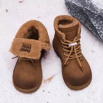 Высококачественные детские высокие ботинки Doc Martens для мальчиков и девочек, теплые хлопковые зимние ботинки, складные рабочие ботинки для улицы 27 коричневый